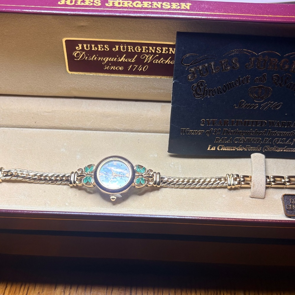Rare Vintage Jules Jurgensen Dragonfly Emerald Watch